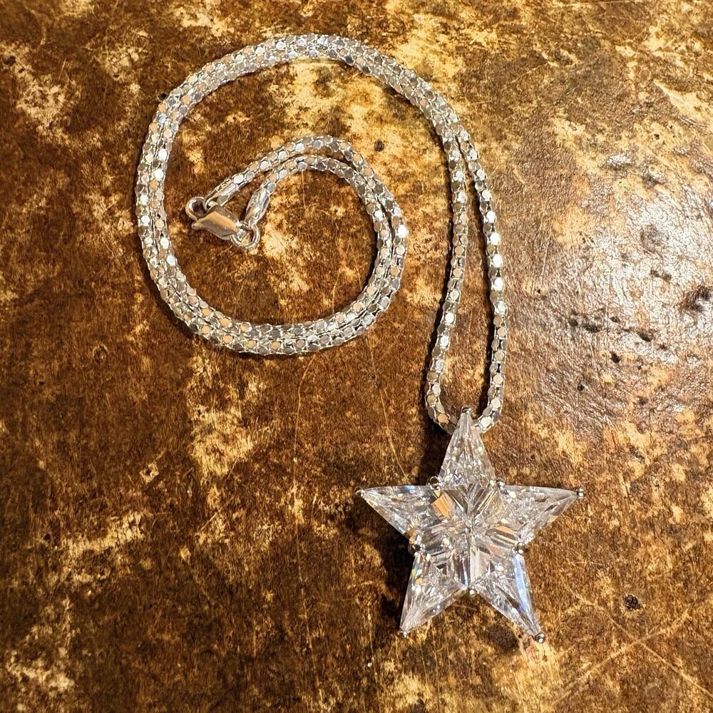 Sterling Silver FAS Chain w/ Silver Tone & Crystal Star Pendant